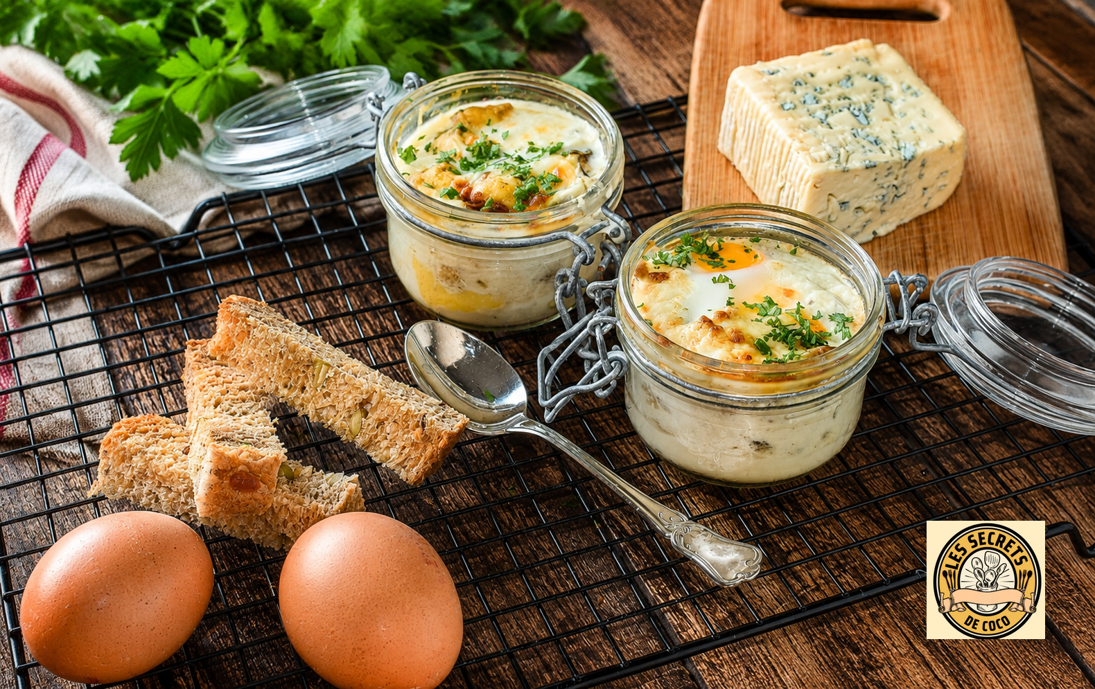 oeuf cocotte aux champignons et Bleu d'Auvergne